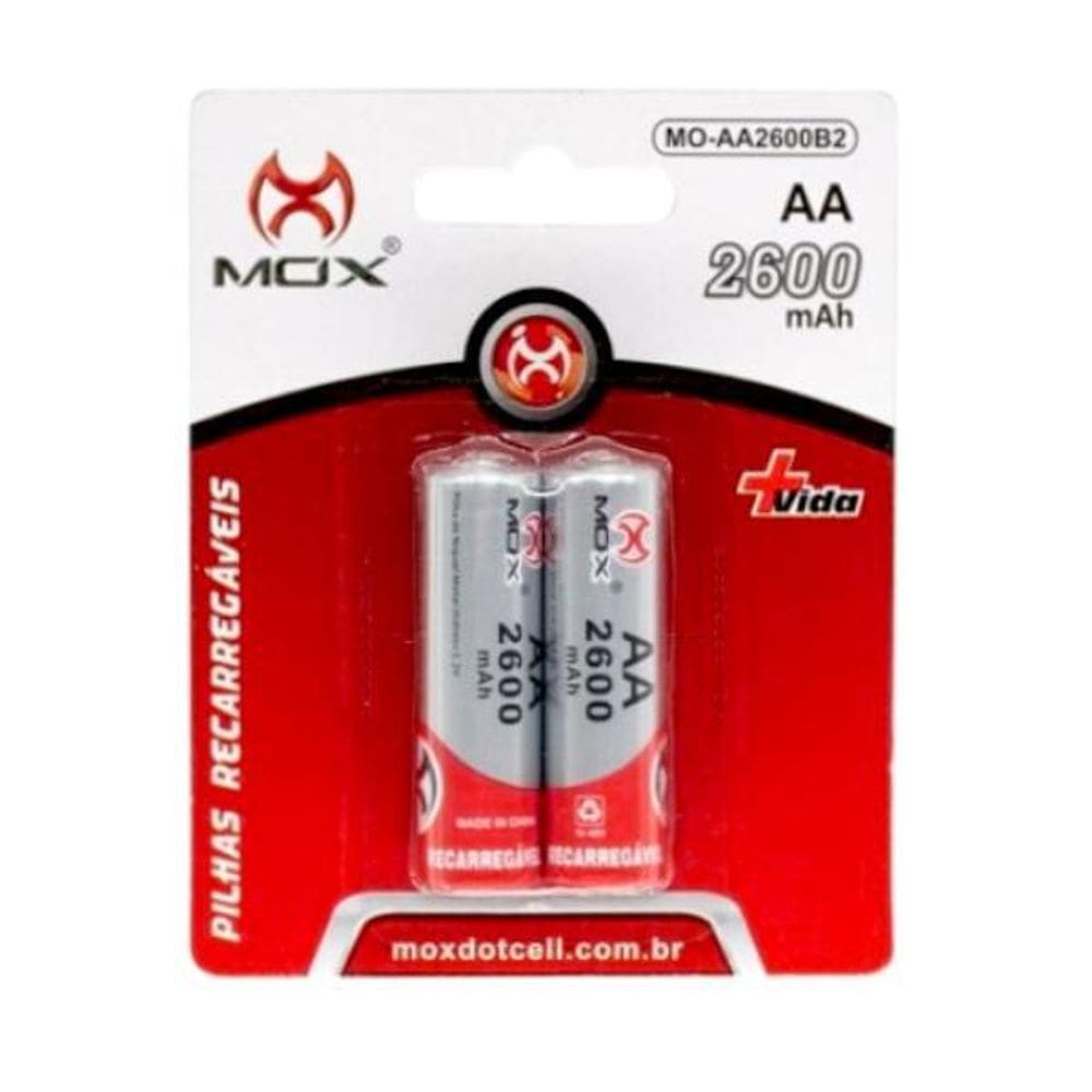 Kit 2 Pilhas Recarregáveis Tamanho Aa Mox Alta Capacidade