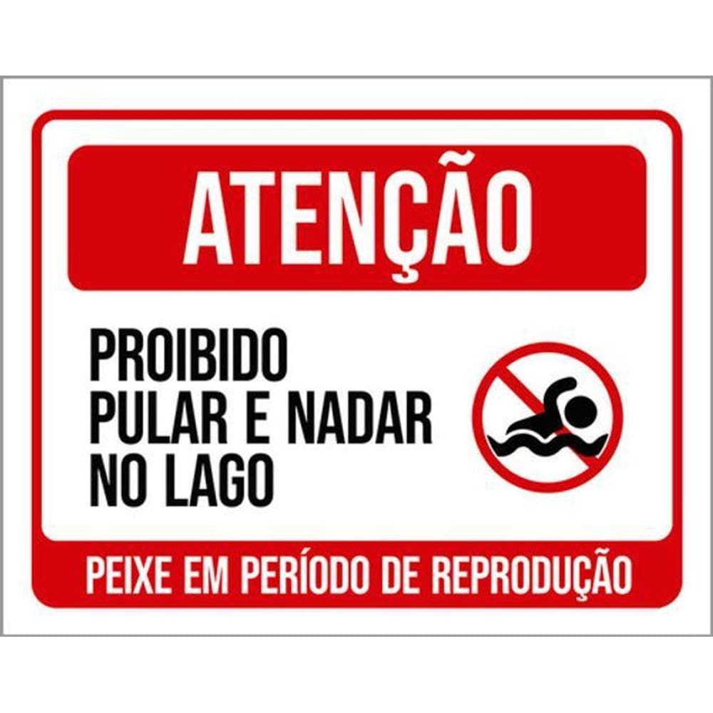 Kit 5 Placas Sinalização - Proibido Pular Nadar No Lago