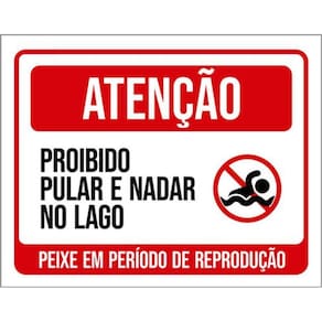 Kit 5 Placas Sinalização - Proibido Pular Nadar No Lago