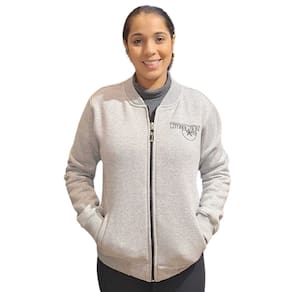 Blusa Moletom Bomber Feminina Cinza Claro Flanelada Com Bolso Sem Capuz