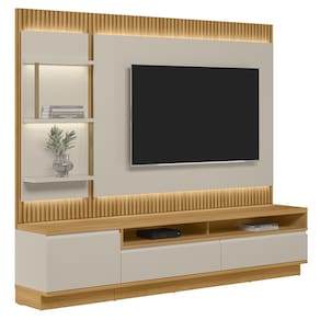 Painel Para TV 70 Pol com Rack Bancada 238cm Real L06 Tauari/Off White - Mpozenato
