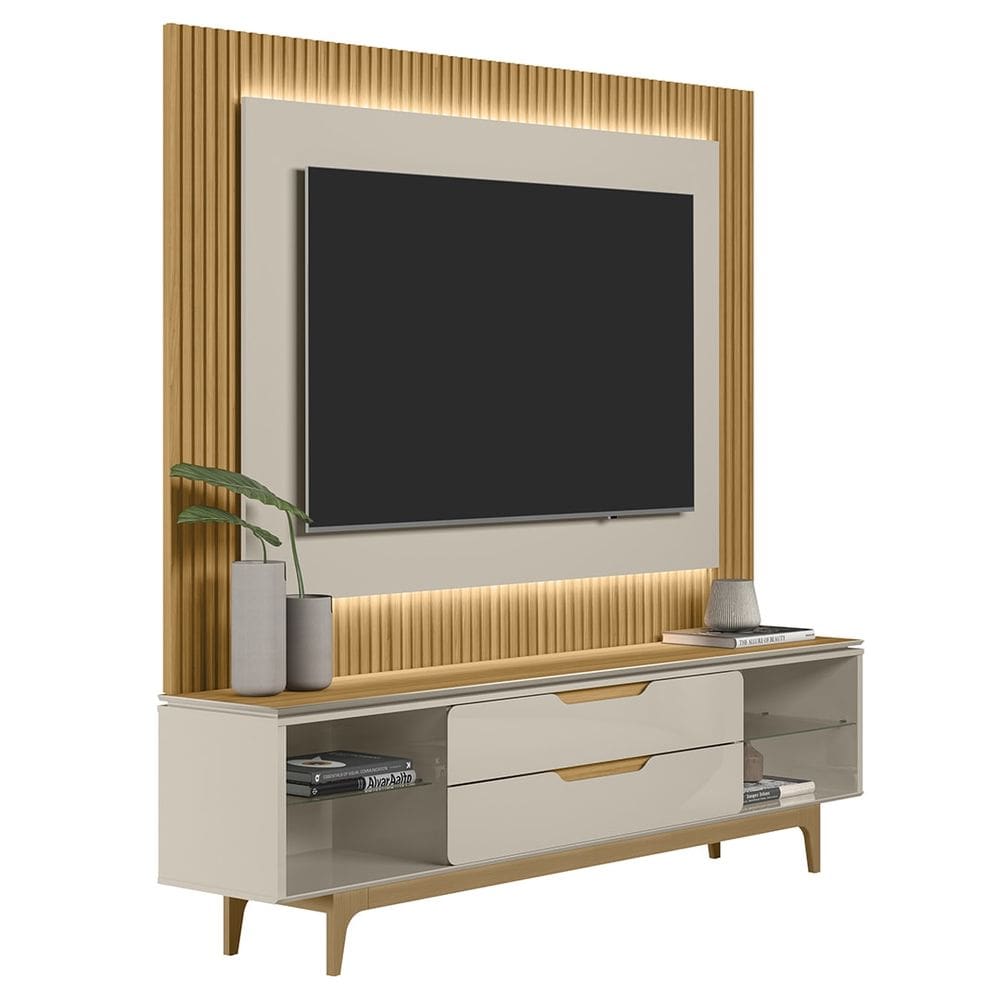 Painel Para TV 70 Pol Real e Rack Bancada 220cm Lola L06 Tauari/Off White - Mpozenato