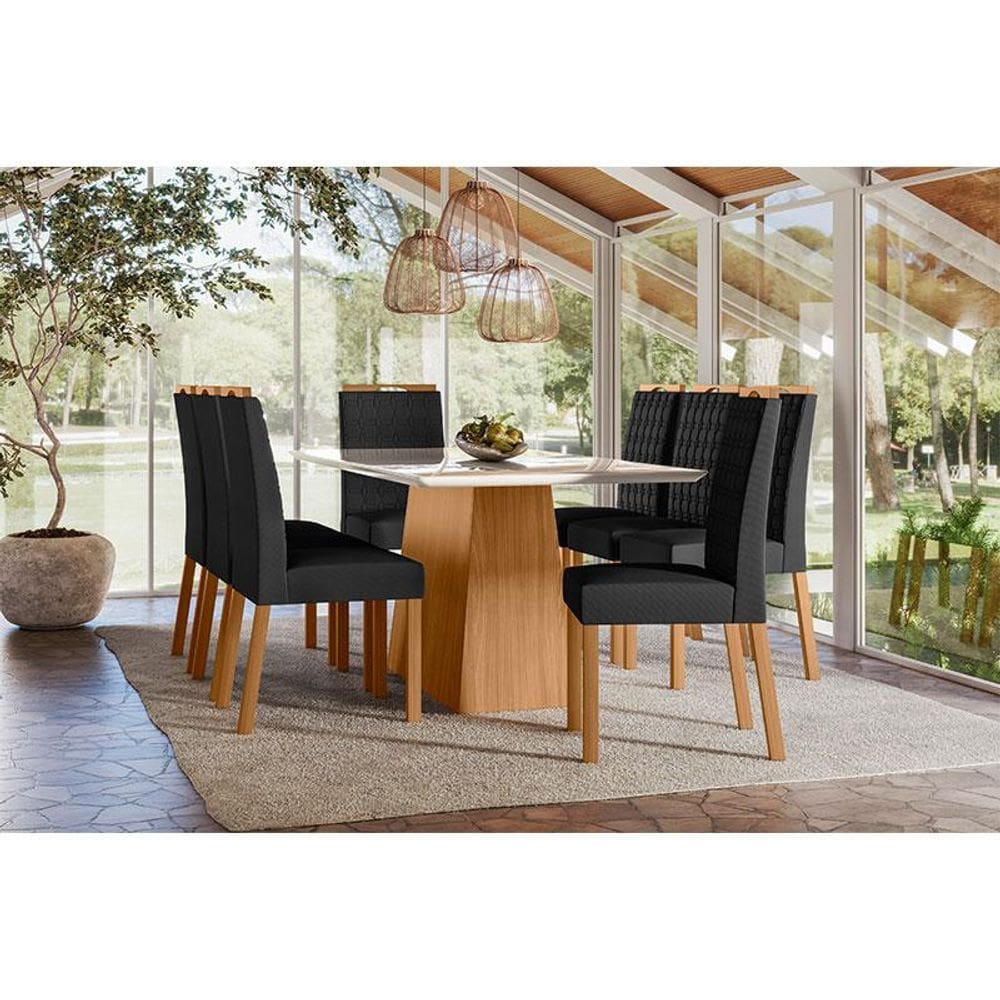 Mesa de Jantar 180cm Ambiente Bárbara com Vidro Ype Off White e 8 Cadeiras Mariana Ype Veludo Preto - New Ceval