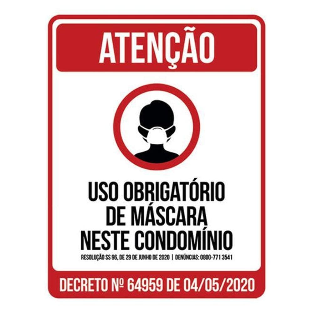 Kit 5 Placas Vermelha Uso Obrigatório Máscara Condomínio