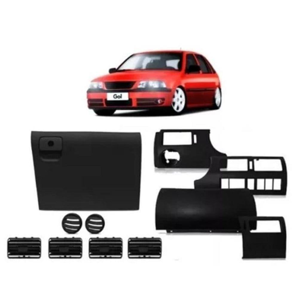 Kit Moldura Painel Grade Porta Luvas Ar Gol G3 00/2005 Preta