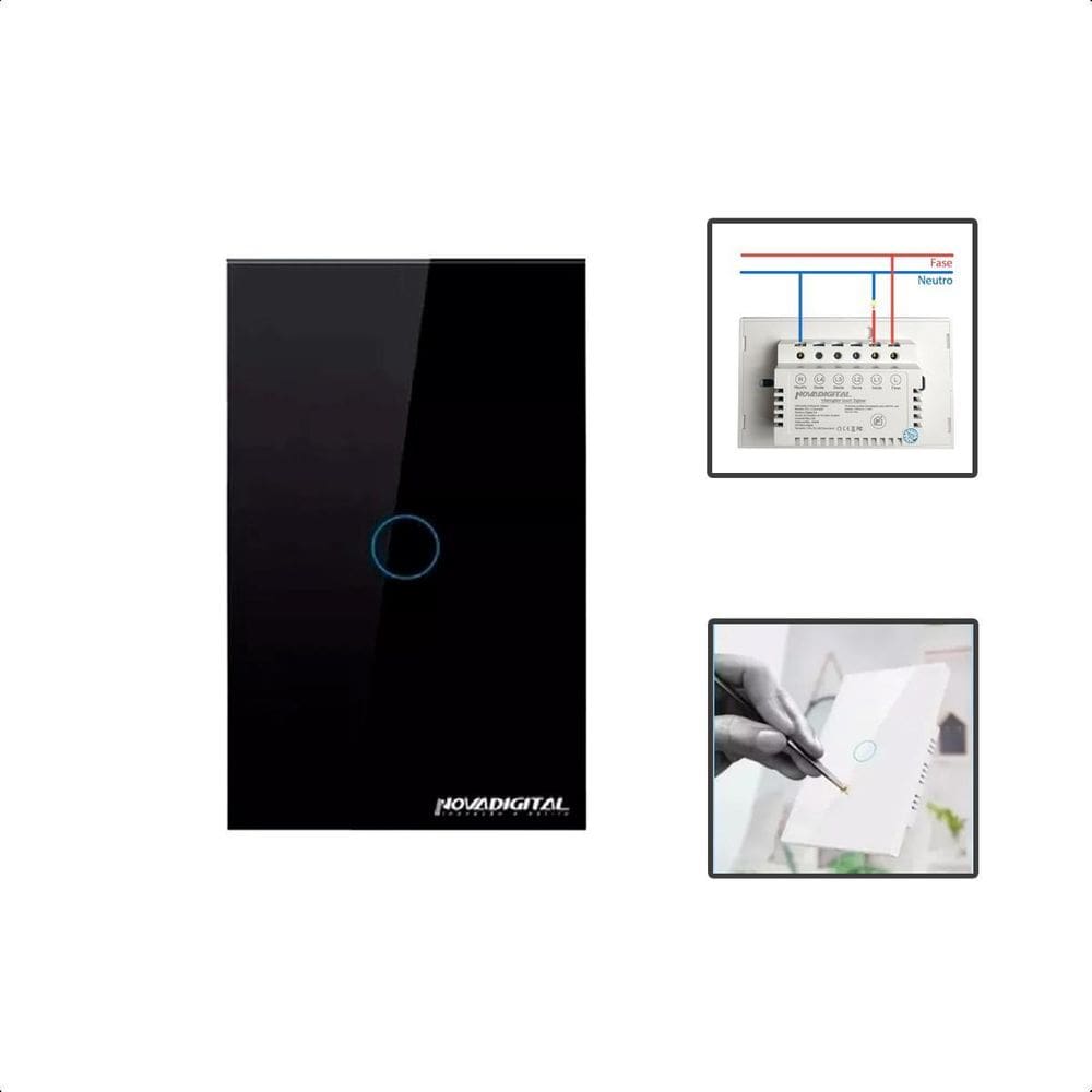 Interruptor Zigbee Touch 1 Botão Inteligente 4X2 - Preto
