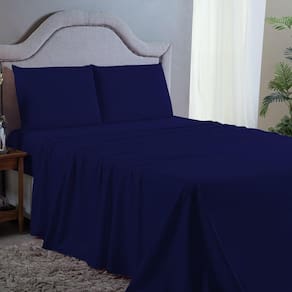 Jogo Cama Queen 4 peças Percal 400 Fios Azul Escuro