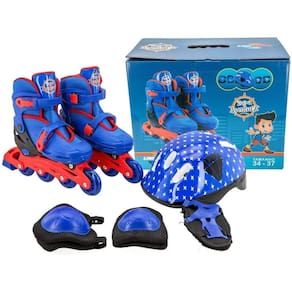Patins Infantil 4 Rodas Menino 34-37 + Kit Proteção Premium