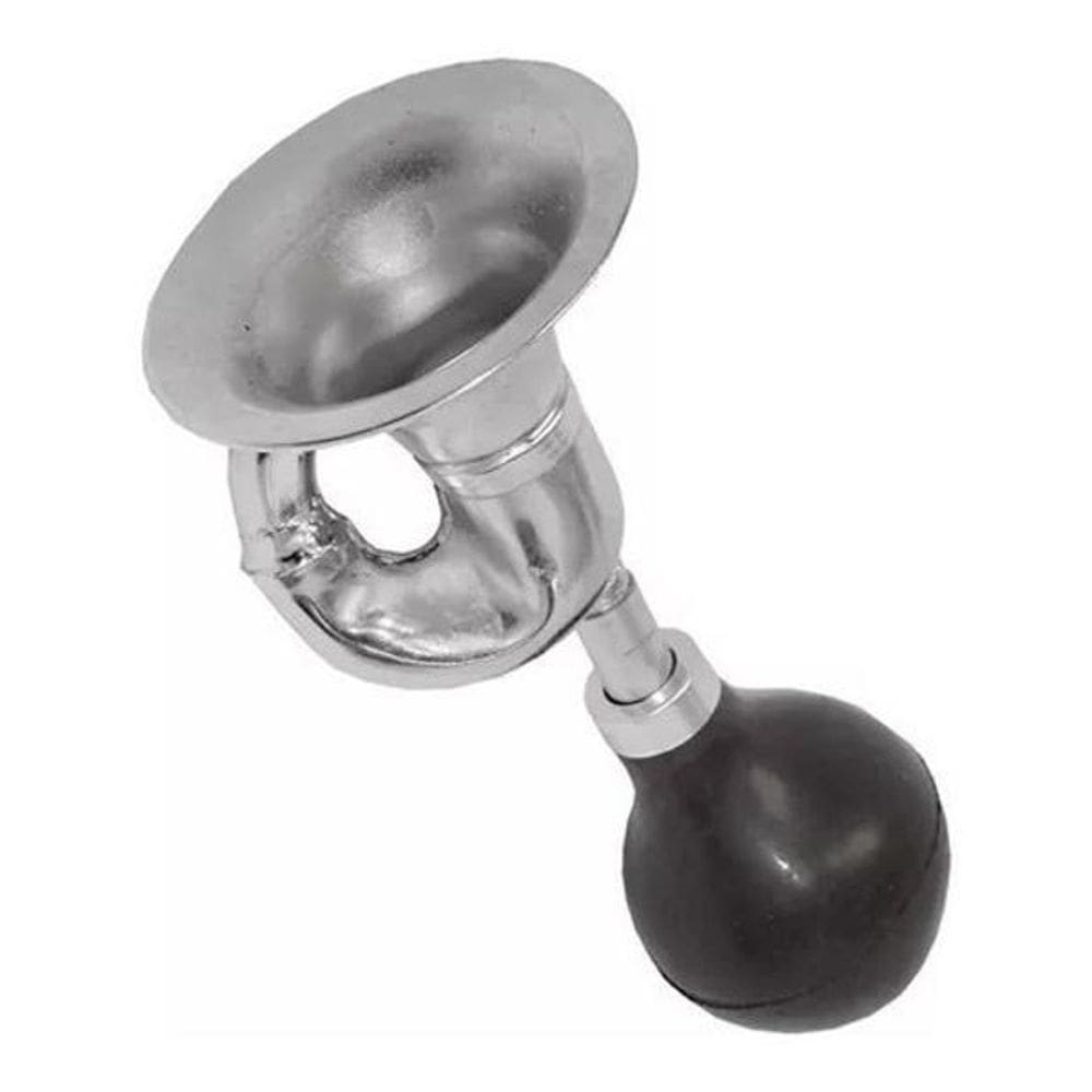 Buzina Trombone Cromado C/Pera Borracha Prateado Retrô Prata