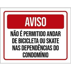 Kit 5 Placas Não Permitido Andar Bicicleta Skate Condomínio