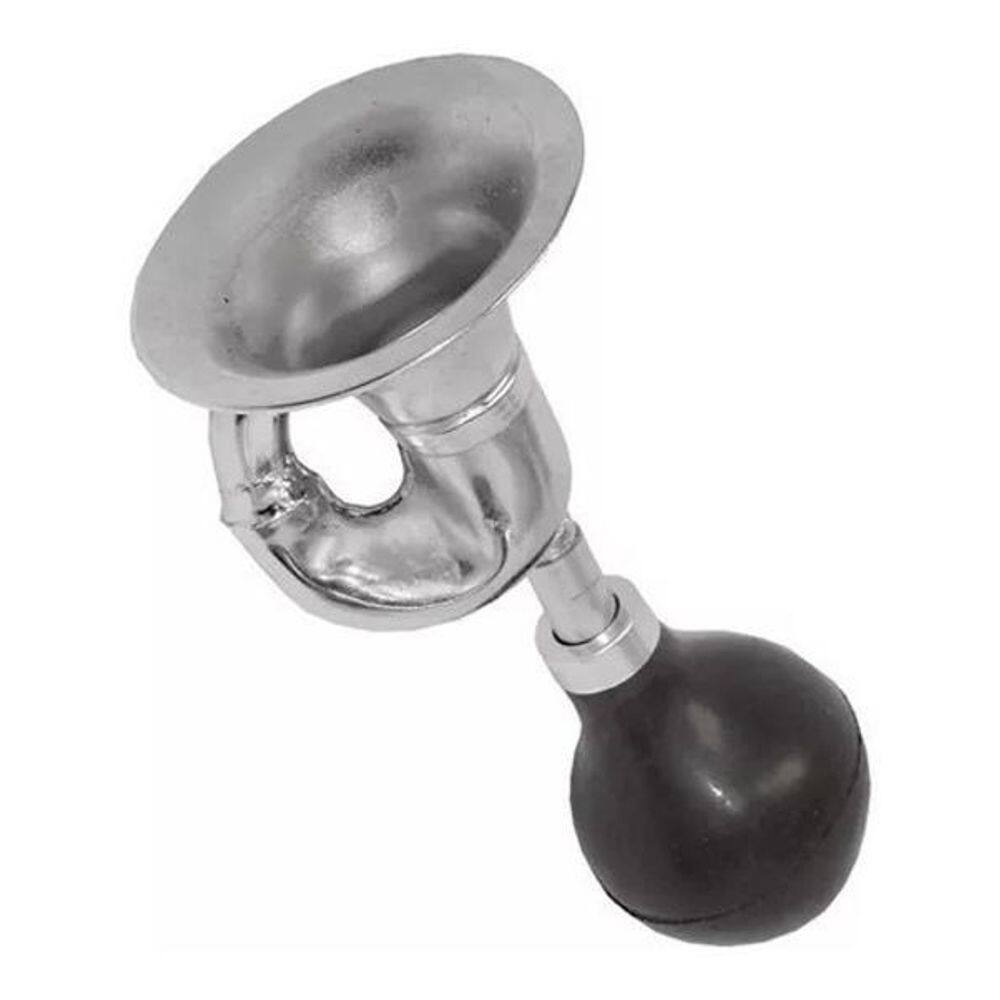 Buzina Trombone Cromado C/Pera Borracha Prateado Retrô Prata