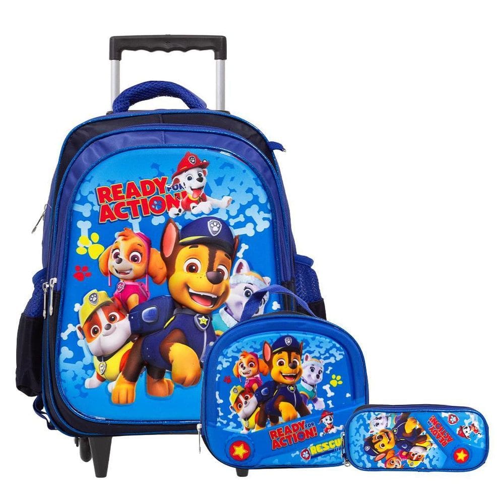 Kit Mochila Infantil Menino Rodinha Patrulha Canina 3D Azul
