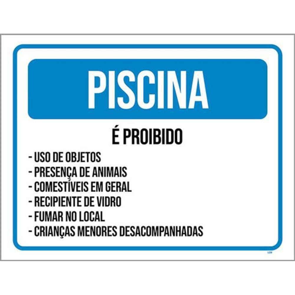 Kit 5 Placas Sinalização - Piscina Proibido Regras De Uso