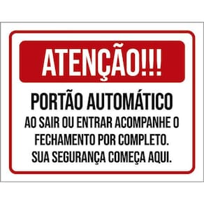 Kit 5 Placas Sinalização - Portão Automático Segurança