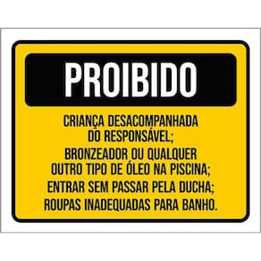 Kit 5 Placas Proibido Criança Desacompanhada Bronzeador