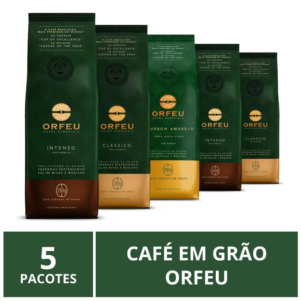 Café Em Grão, 5 Pacotes De 250G, Orfeu