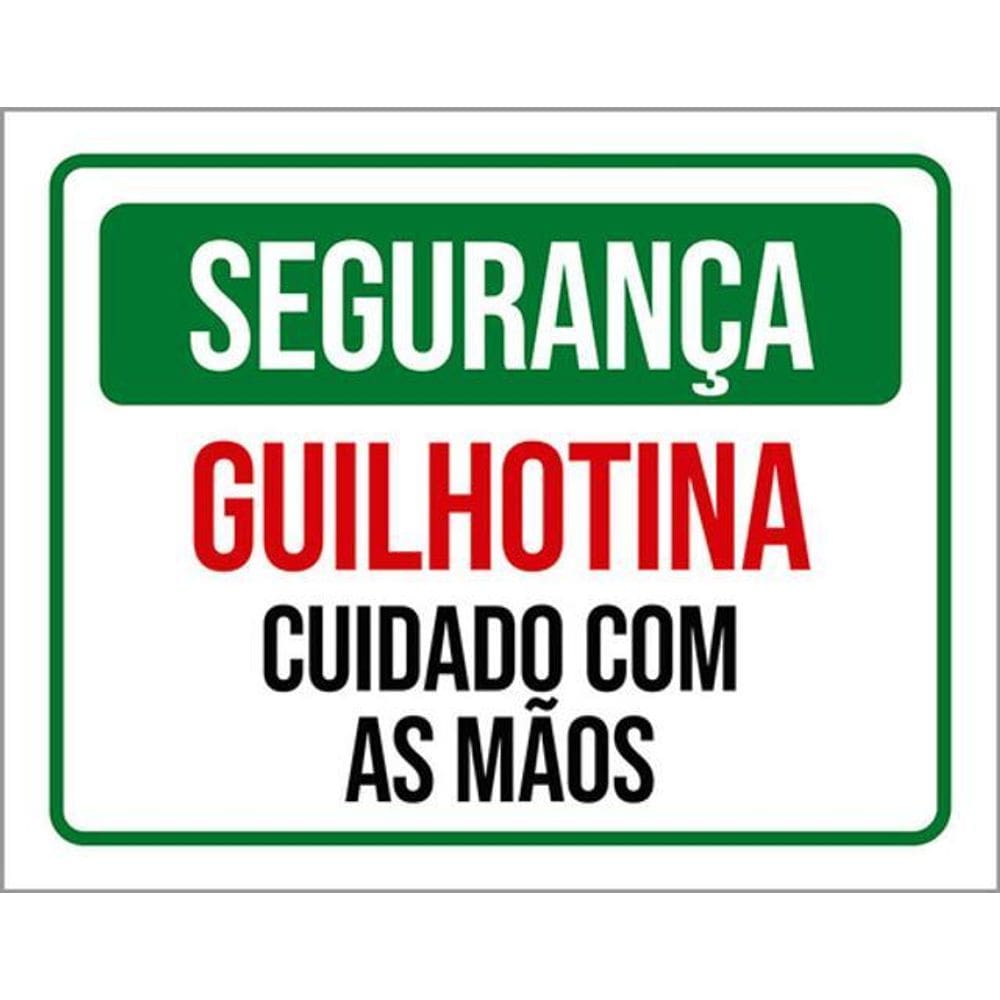 Kit 5 Placas Segurança Guilhotina Cuidado Com As Mãos