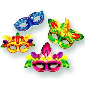 Kit 04 Máscara Carnaval Papel P/Rosto Acessório Fantasia