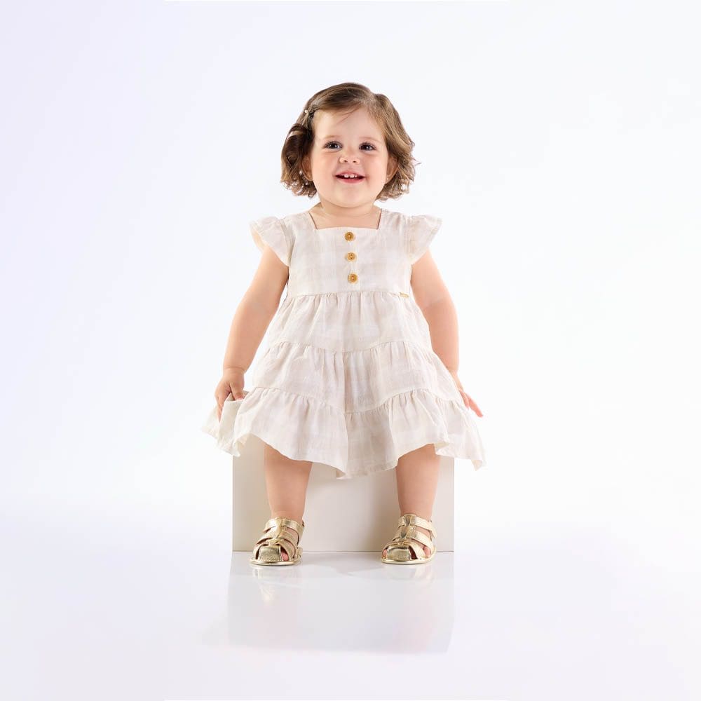 Vestido Bebê Menina - Xadrez Off White - 50512-1315