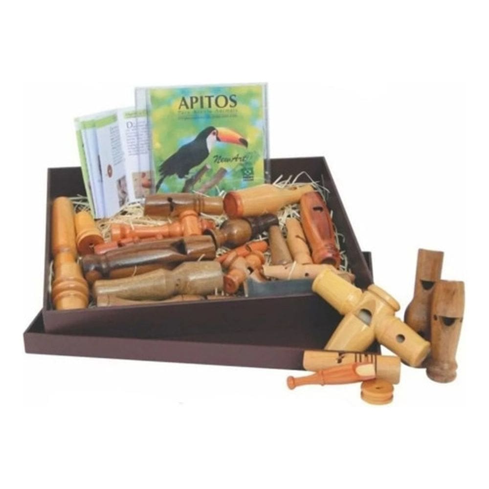 Kit 24 Apitos De Madeira P Aves Silvestres Caixa Com Tampa