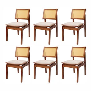 Kit 6 Cadeiras de Madeira Maciça Tauari e Rattan Natural Assento Estofado Daren Living Outdoor Espre Imbuia/Cru