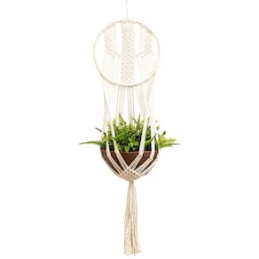 Suporte Para Vaso De Plantas Macramê Bege Cru Cactus