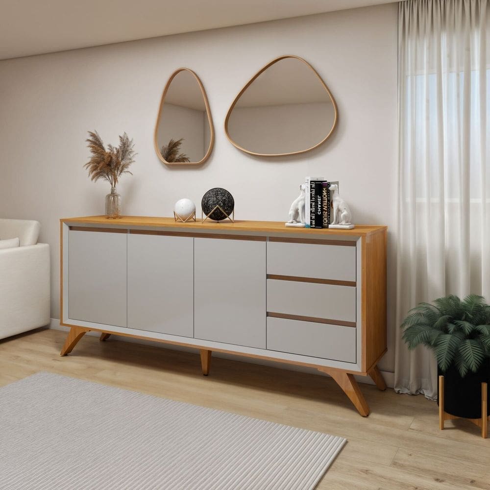 Buffet Para Sala de Jantar 3 Portas Málaga Naturalle/Off White