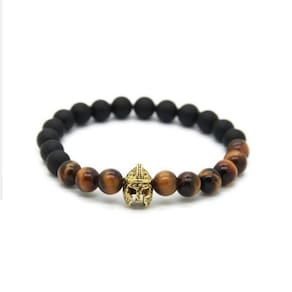 Pulseira Masculina Pedras Ônix  Espartano Dourado