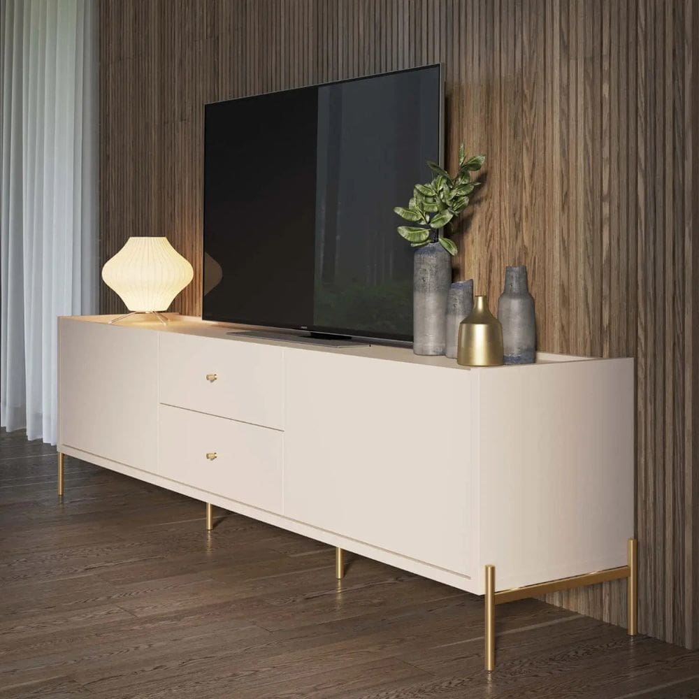 Rack Com Pés Em Aço Carbono E Pintura Metalizada 220cm Jasper White/Dourado