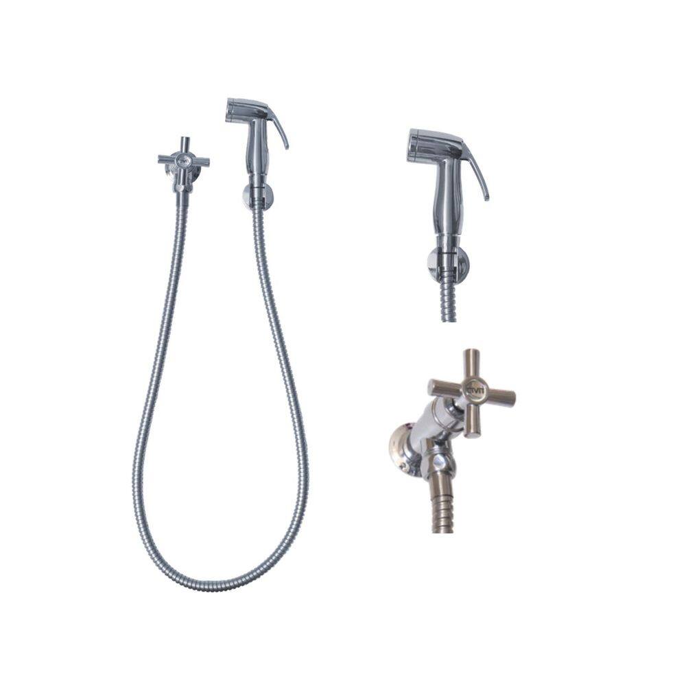 Ducha Higiênica Luxo Metal Cromada Completa ¼ Volta Cinza
