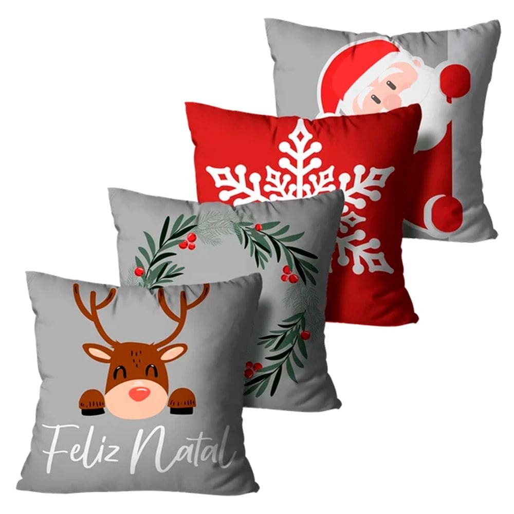 Kit Com 4 Capas de Almofadas  Decorativas Natal 45x45