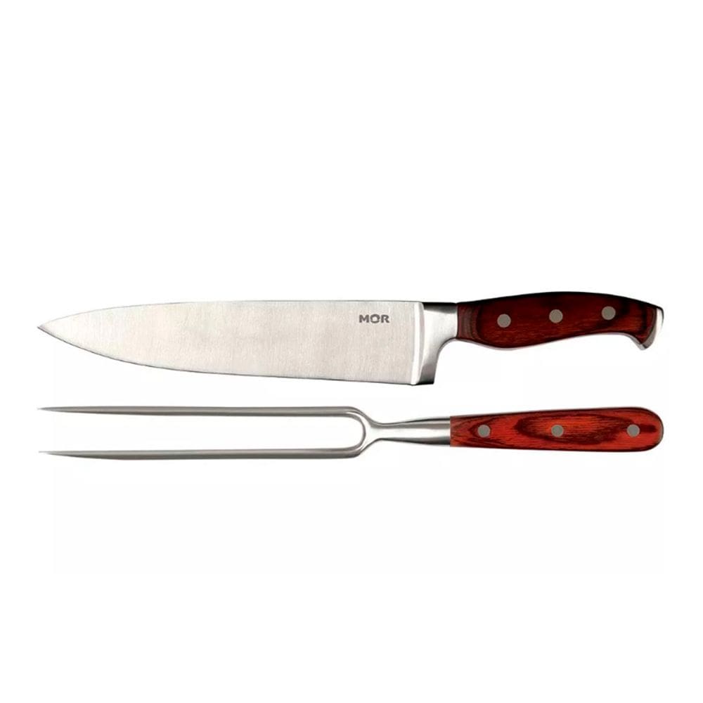 Conjunto Para Churrasco Nobre Em Aço Inox E Cabo Madeira Mor