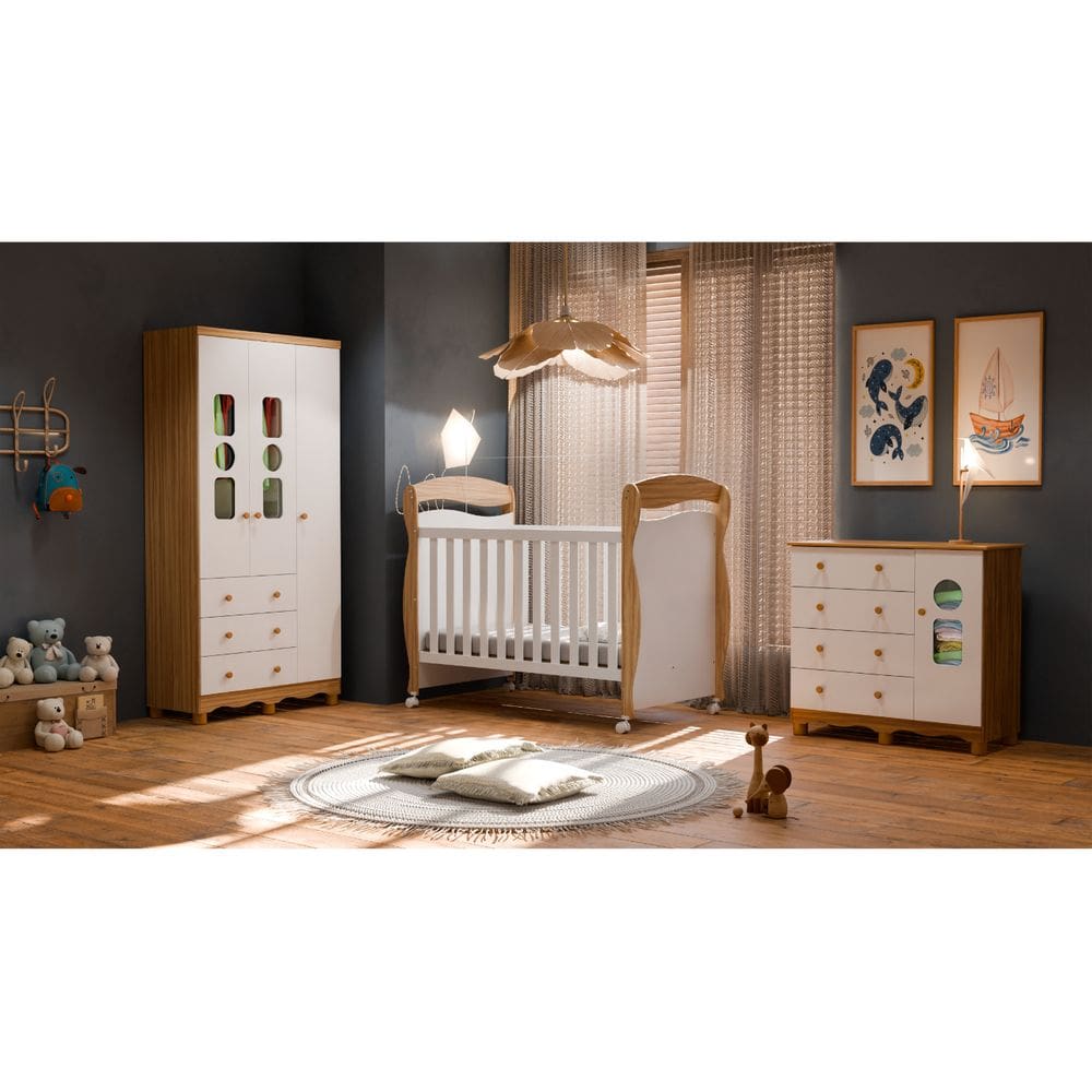 Quarto Completo Bebe Moveis Peroba Junior Uli 03 portas MDF