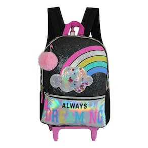 Mochila Escolar De Rodas Preta Arco Íris Infantil Feminina
