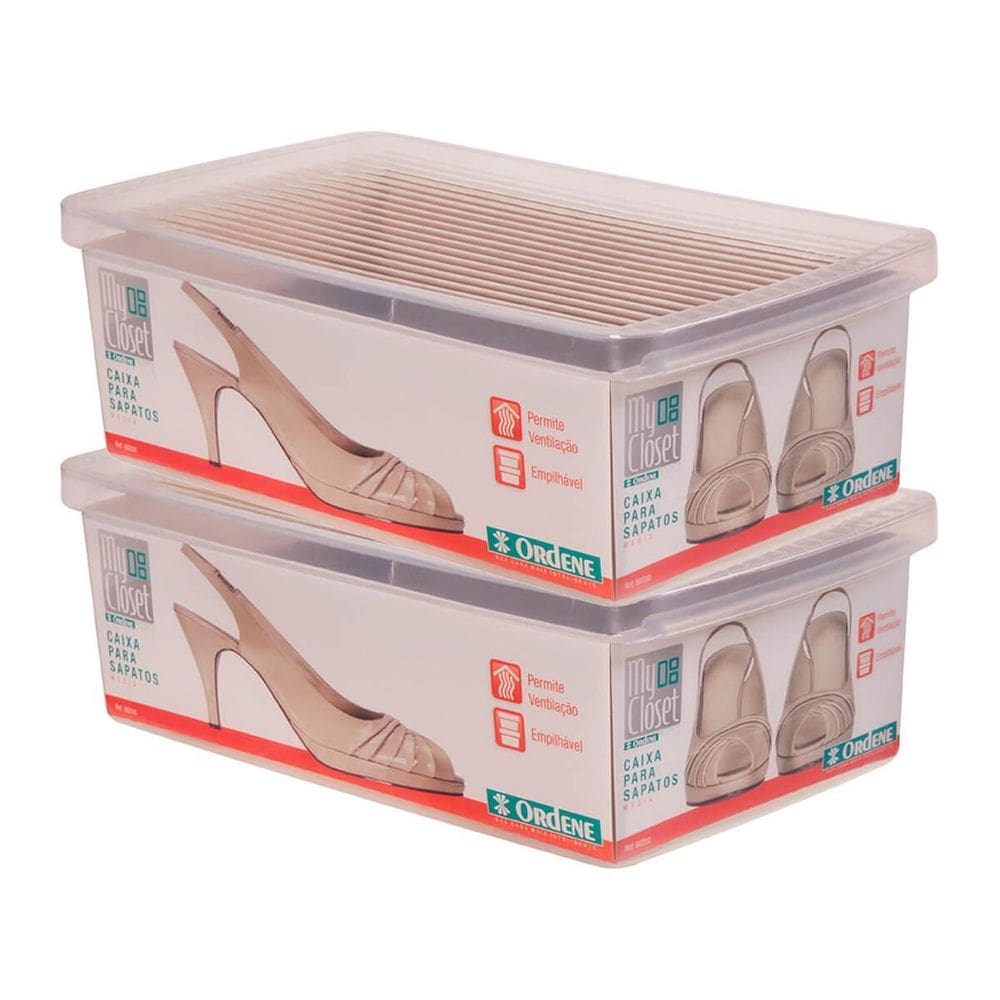 Kit 2 Caixa Organizadora Sapatos Média Closet Transparente