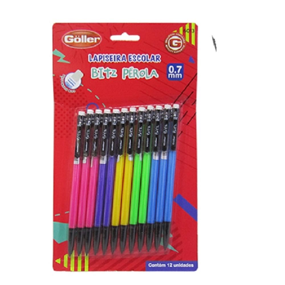 Lapiseira Escolar Bitz Perola 0.7mm Com Borracha Kit 12 pç