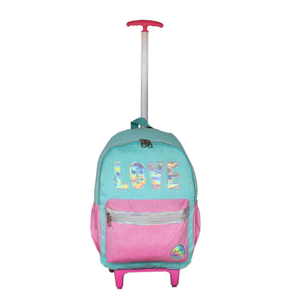 Mochila Escolar Infantil Juvenil Com Rodas Holográfica Love