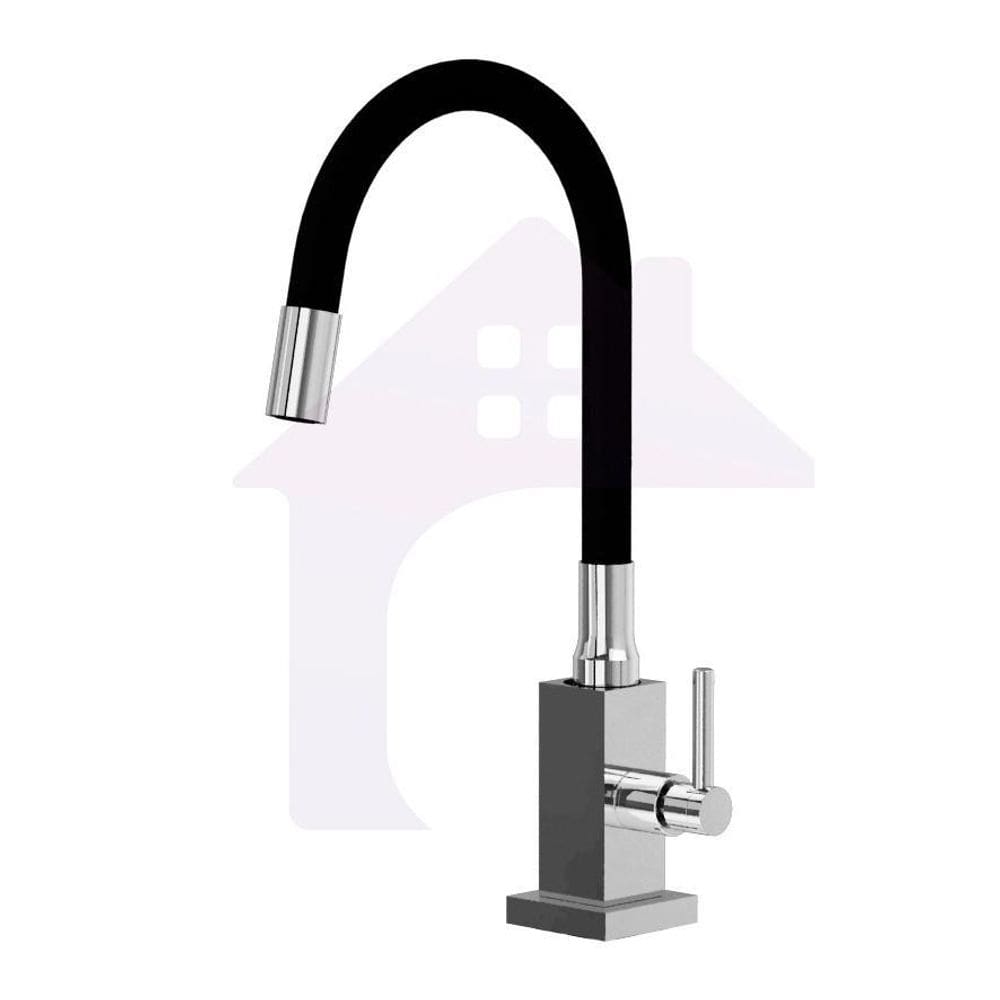 Torneira Cozinha Quadra Luxo Preto Bancada Cano Silicone