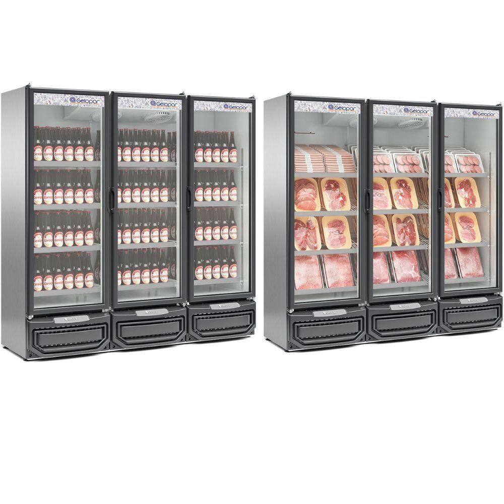Expositor Vertical 3 Portas De Vidro Gcbc1450 Gelopar Refrigerador 1468 Litros Inox 110v