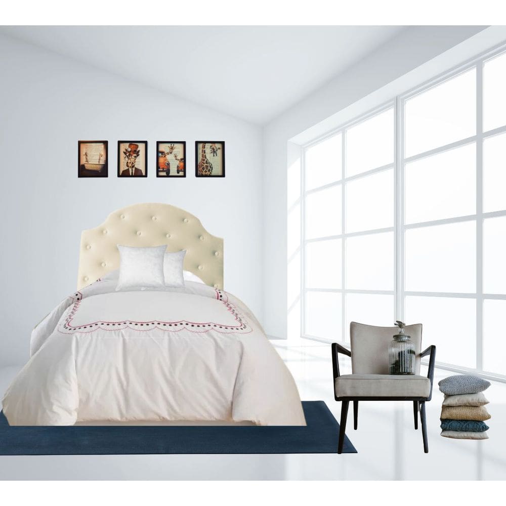 Cabeceira p. Cama Box Solteiro Butonê em Veludo Bege Claro