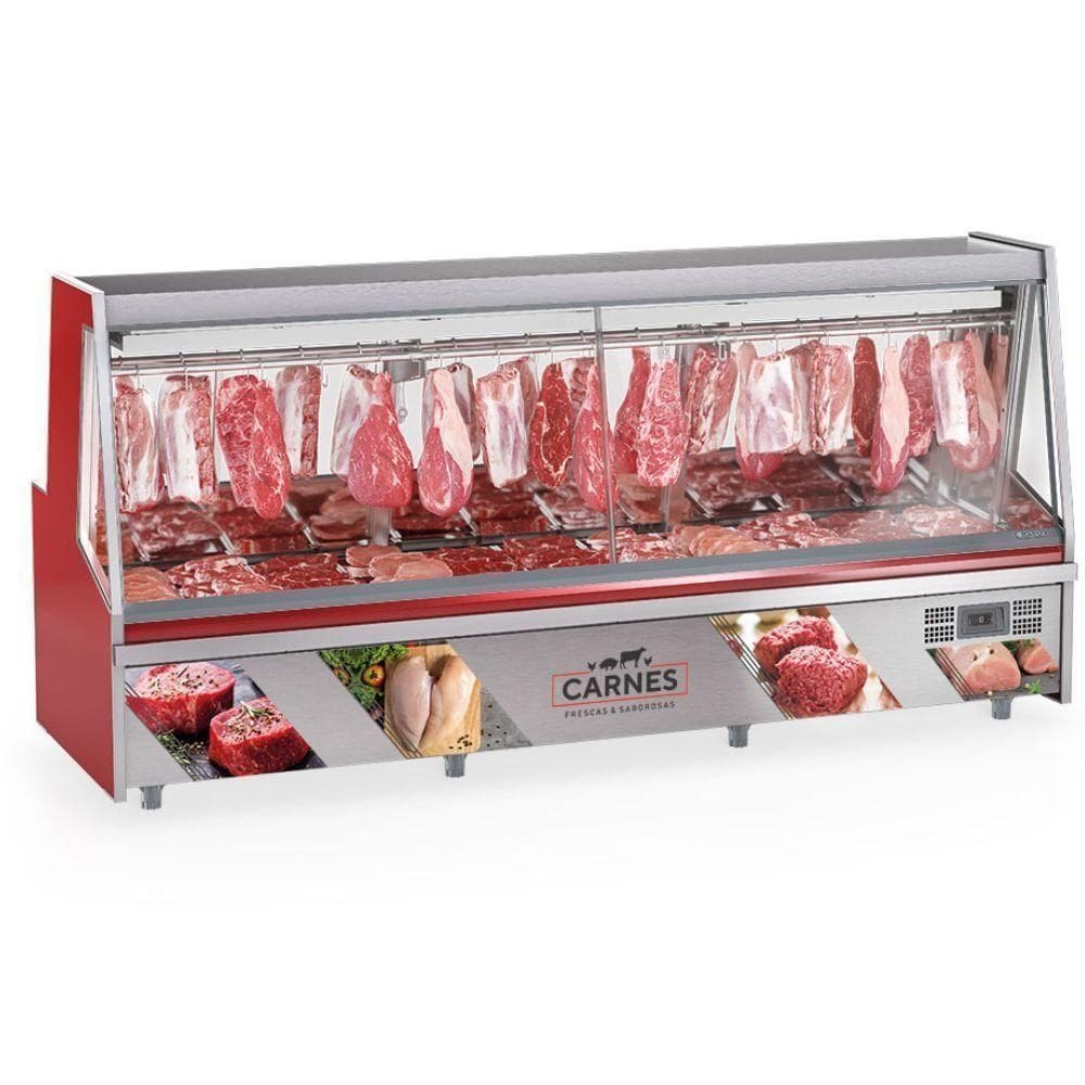Balcão Frigorífico Premium Turino Com Depósito Gatp300ad Gelopar Expositor De Carnes Vermelho 220v