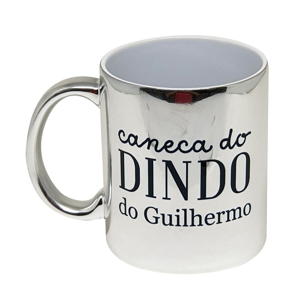 Caneca Cromada Prateada Espelhada Presente Dindo Padrinho