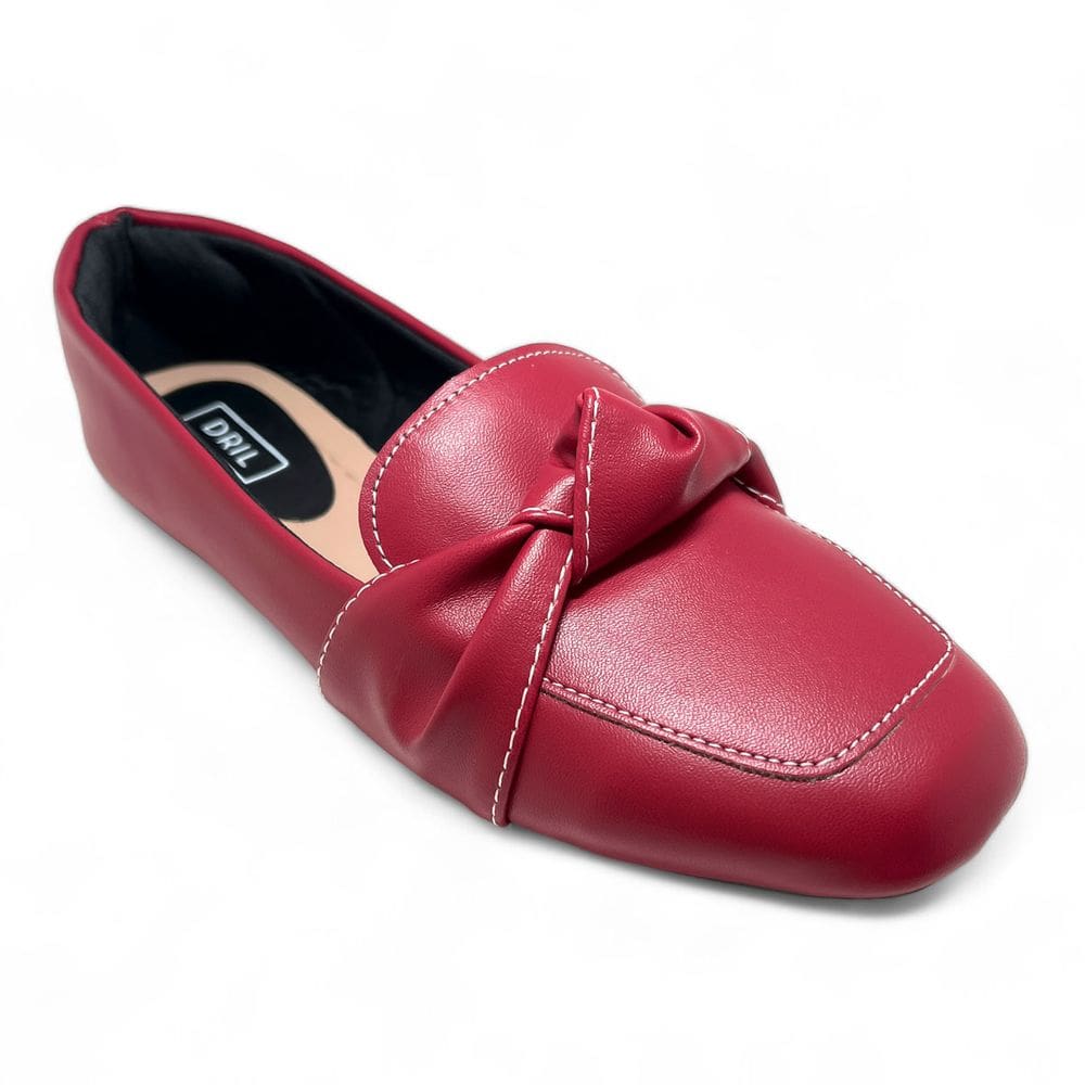 Mocassim Feminino Bico Quadrado Detalhe Nó Vermelho Marsala