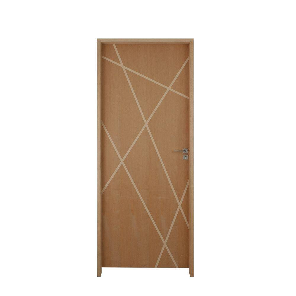 Kit Porta De Madeira 82 X 2,10 Friso Agatha Bat.misto 14cm Fech.ext Cromada Lado Direito - Hale