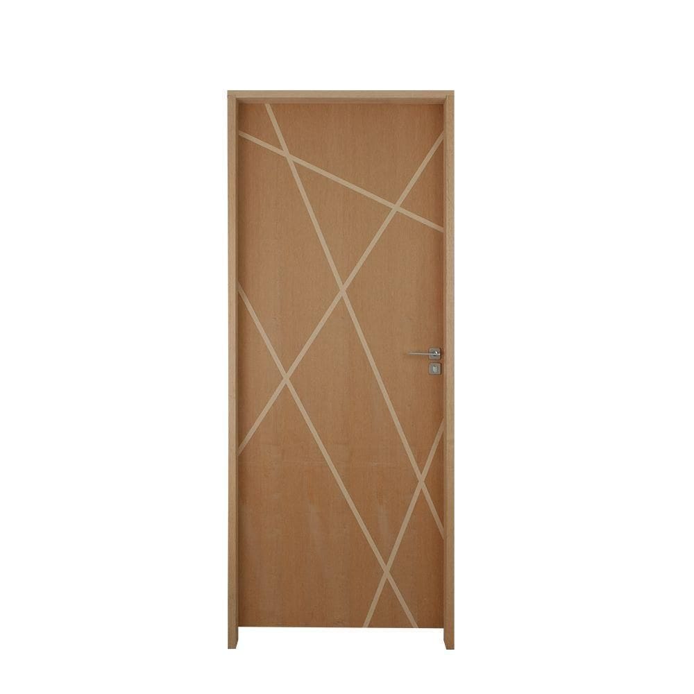 Kit Porta De Madeira 62 X 2.10 Friso Agatha Bat.misto 14cm Fech.ext Cromada Lado Direito - Hale