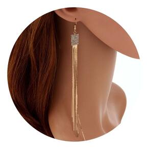 Brincos Femininos Longo Franja Festas Mulher Glamour Luxo