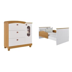 Quarto de Bebê Berço e Cômoda 4 Gavetas Happy Espresso Móveis Marrom/Branco