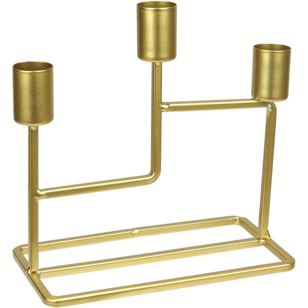 Castiçal Decorativo Porta Vela Home&co 3 Velas Metal 16x8x15cm Dourado