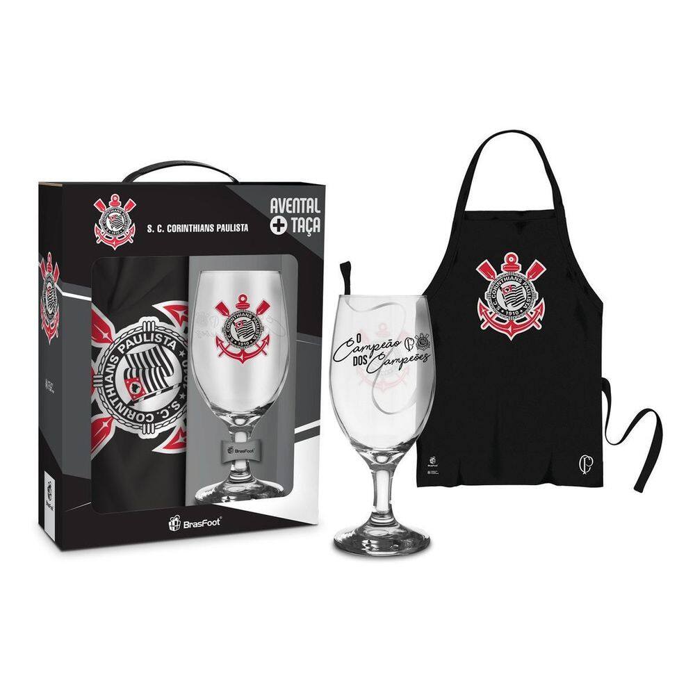 Kit Oficial Taça 330Ml Clubes + Avental - Corinthians