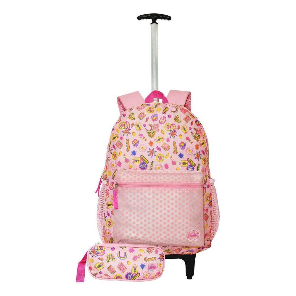 Mochila feminina Love coração com rodinhas 43x30x17cm